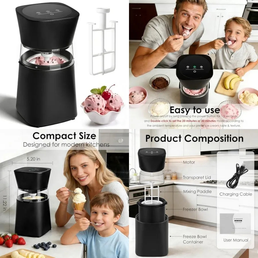 Ice Cream Maker Machine, Premium Electric Ice Cream Mini Maker Machine for Gelato, Sorbet and Frozen Yogurt