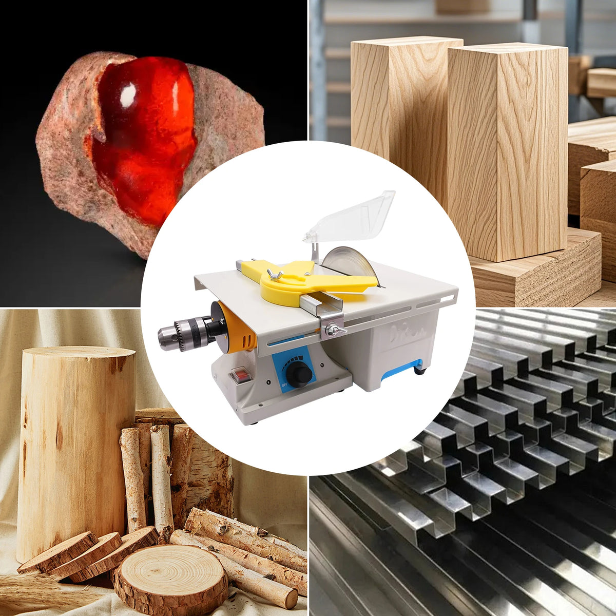 Table Saw 750W Woodworking Table Saws 110V Precision Cutting Grinding Polishing Machine Adjustable Chuck Stable Clamp