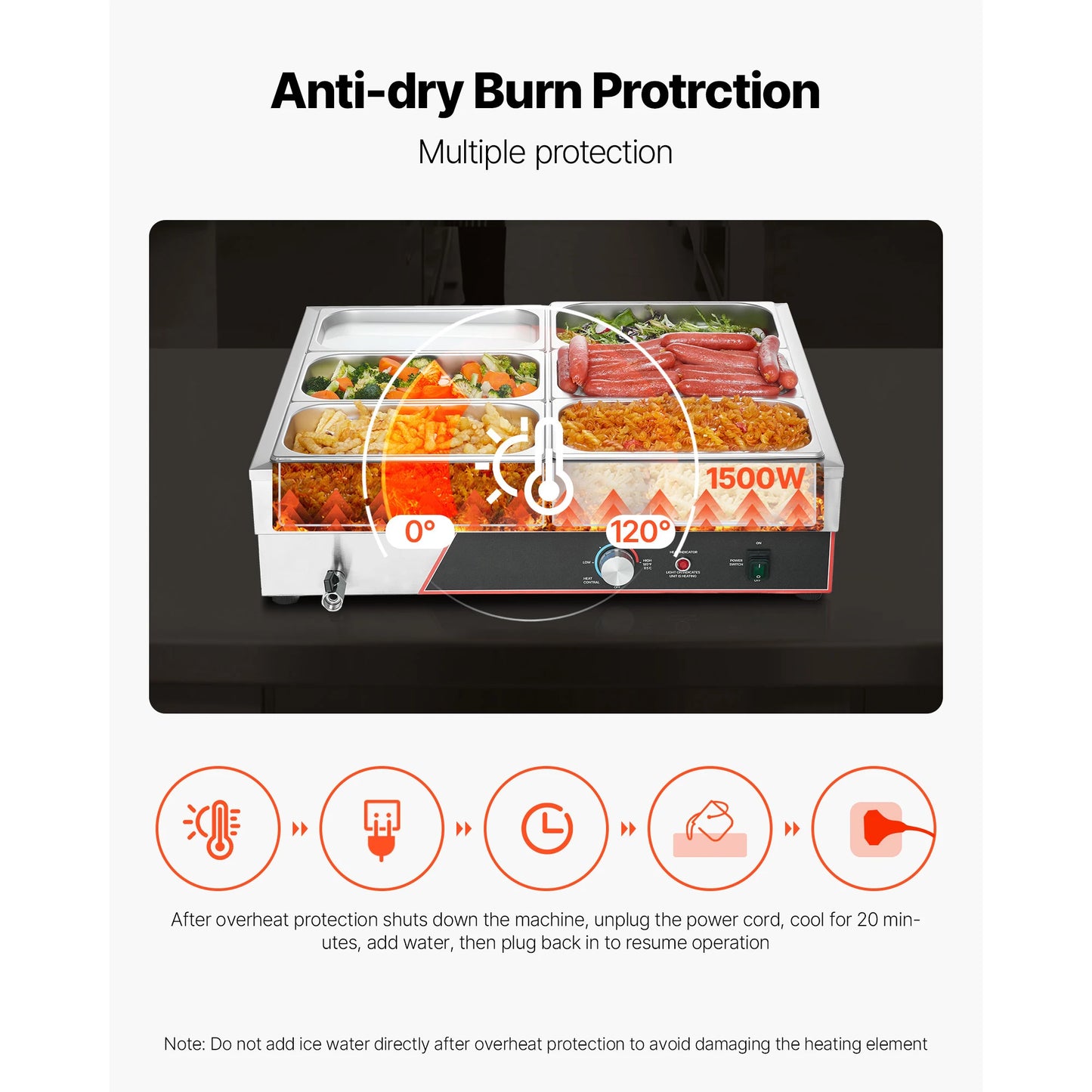SucceBuy Commercial Food Warmer 1500W Electric Stainless Steel Steam Food Warming with Lid for Catering.