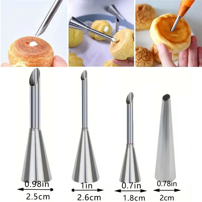 4Pcs Puff Pastry Piping Nozzle Set, Stainless Steel Decorating Tips