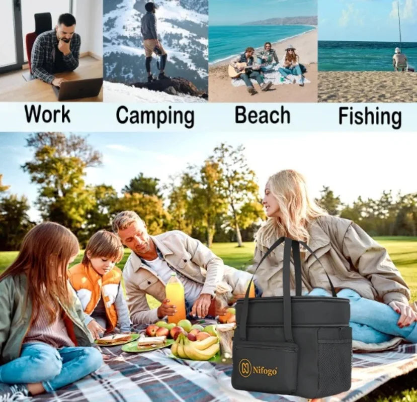 Insulated Lunch Bag, Large‑Capacity Leak‑Proof Cooler Tote Bag with Shoulder Strap, Multi‑Pocket Thermal Food Carrier. Portable Aluminium Foil Insulation .