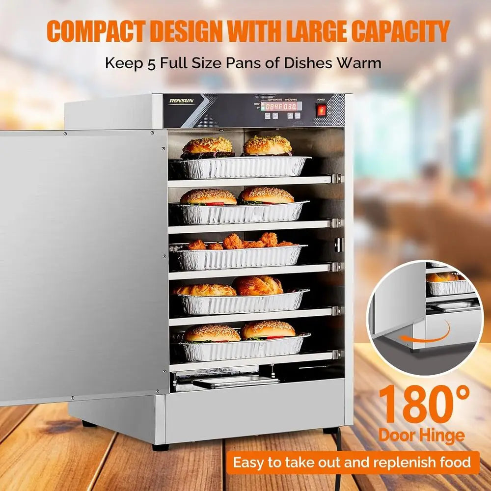5-Tier Commercial Food Warmer, Hot Box Food Warmer .w/Removable Shelves Water Tray,. Electric