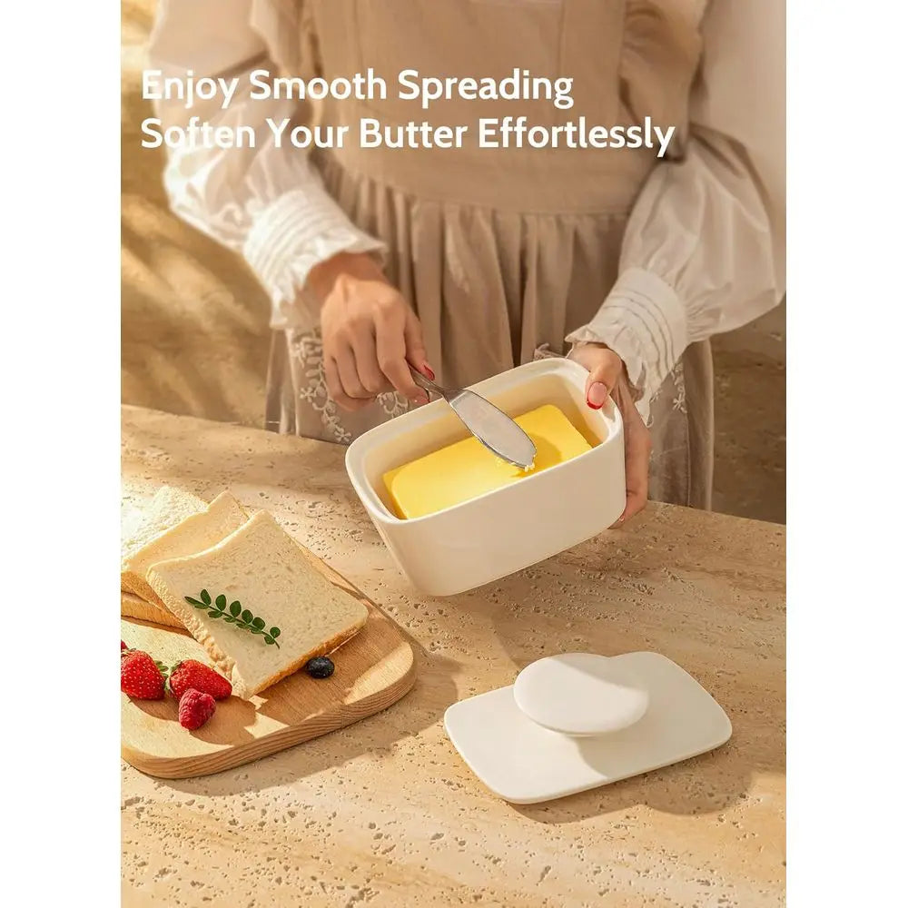 Large Porcelain Butter Dish with Lid, 6.2 Butter Keeper.  White