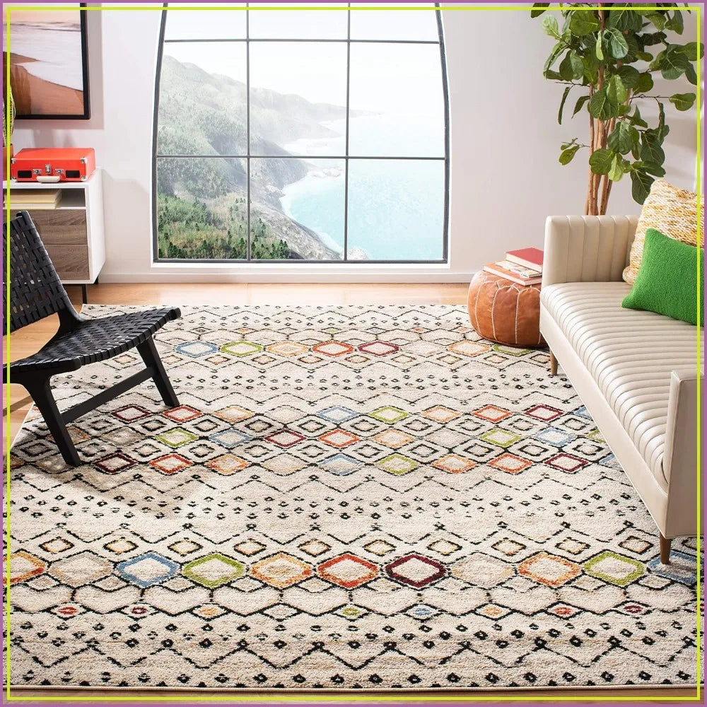 Large 8x10 Moroccan Boho Area Rug, Non-Shedding & Easy Clean,
