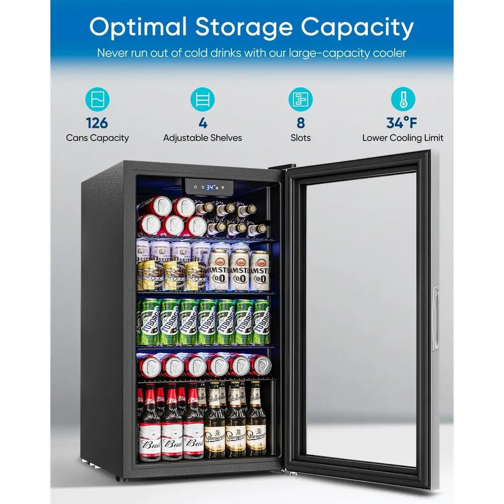 Compact 126-Can Glass Door Beverage Cooler,