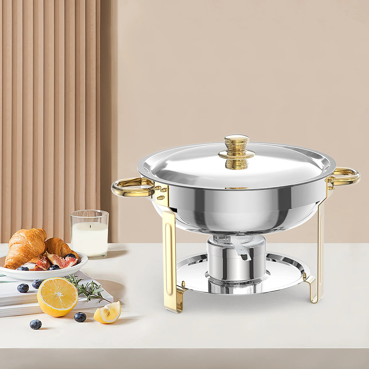 Chafing Dishes for Buffet 2/4/6Pack, 5QT Round Chafing Dishes for Buffet, Stainless Steel Chafing Dish Buffet Set with Spoon and Tweezers .