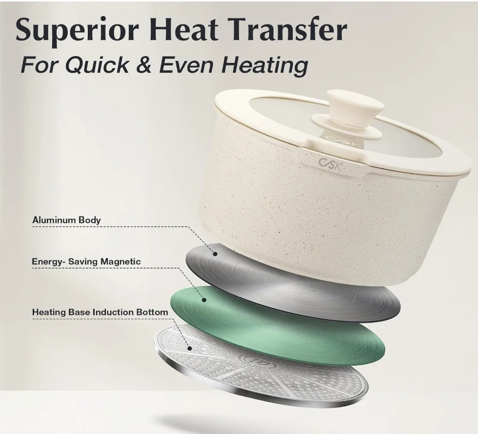 17‑Piece Detachable Handle Marble Non‑Stick Cookware Set, Oven & Dishwasher Safe .