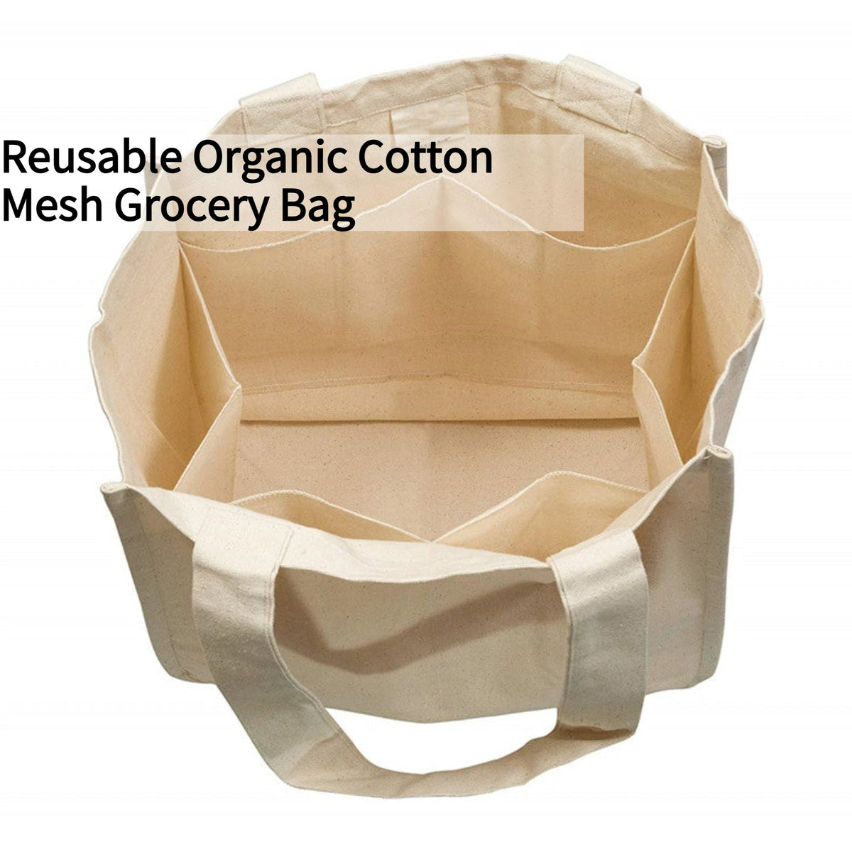 Reusable Organic Cotton Mesh Grocery Bag, with 6 Internal Sleeves, Eco-Friendly Washable, .