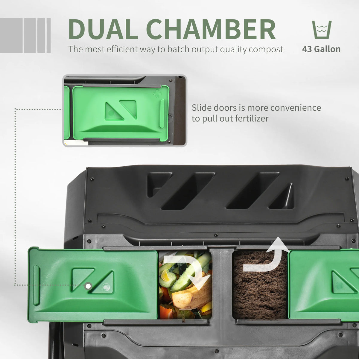 Garden Compost Bin Dual Tumbler Rotating Outdoor Composter with Sliding Doors