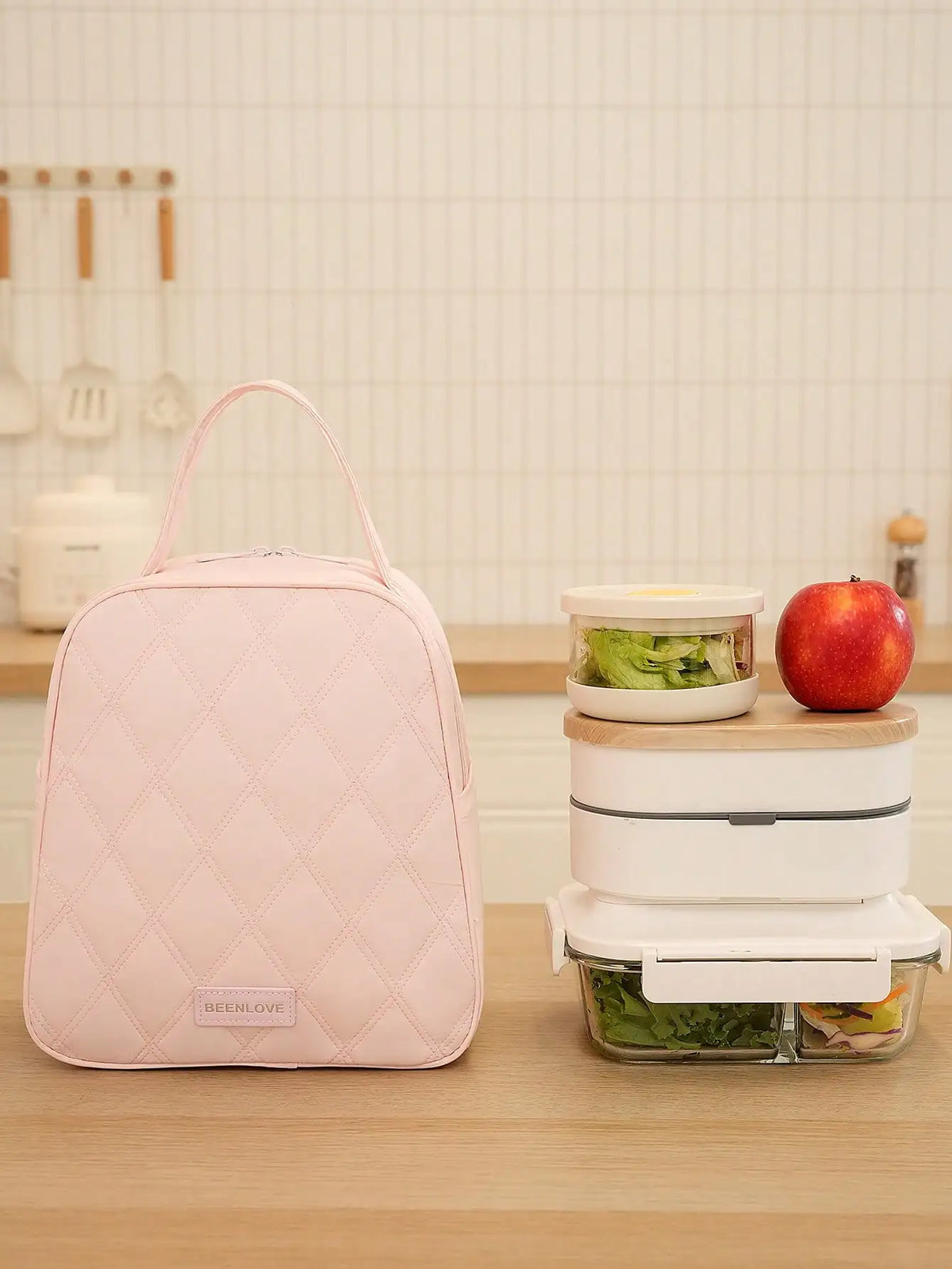 1pc Large Capacity Quilted Insulated Lunch Bag. Waterproof Leak-Proof Lunch Box Storage Bag, .