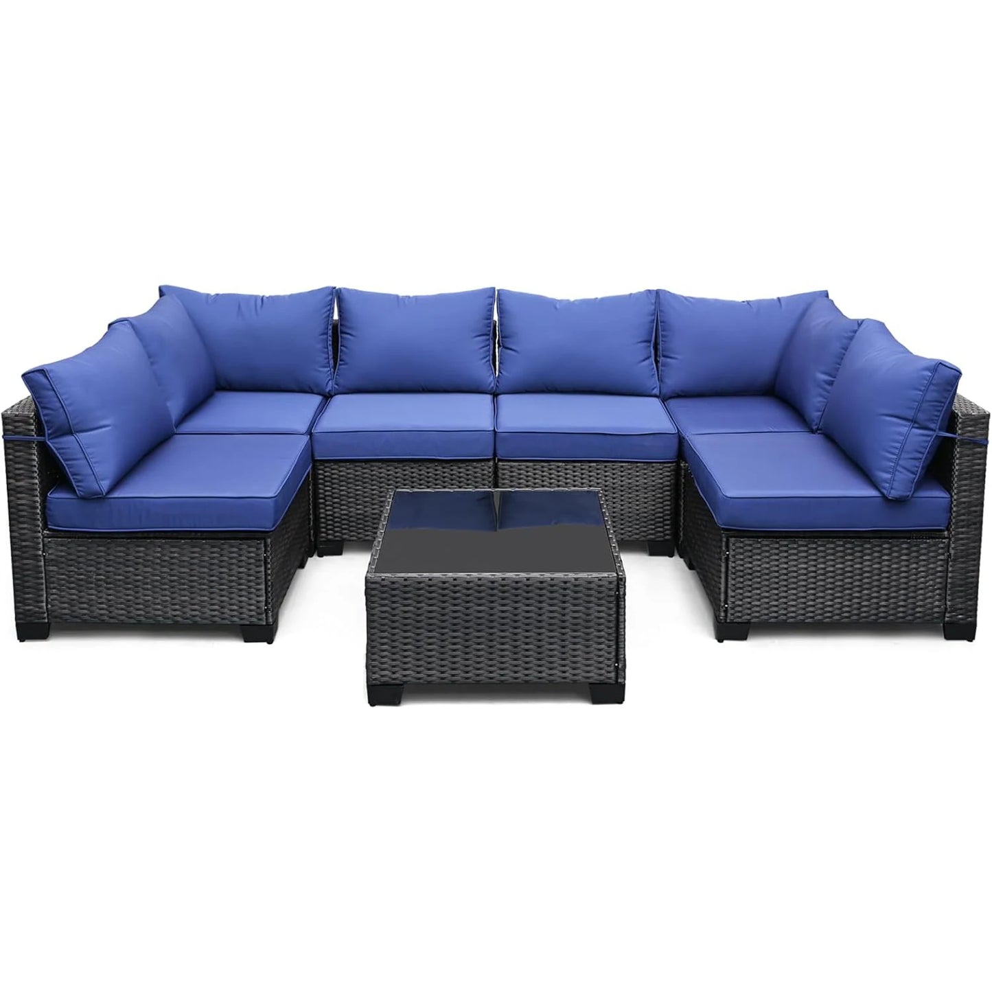 7-Piece Modular Outdoor Furniture Set, PE Rattan Wicker Sectional Modular Conversation Sofa Set, .