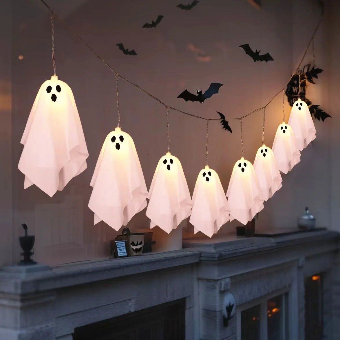 10-Pack Hanging Ghost Halloween Decorations.  Solar Halloweens Lights For Outside Decor,.