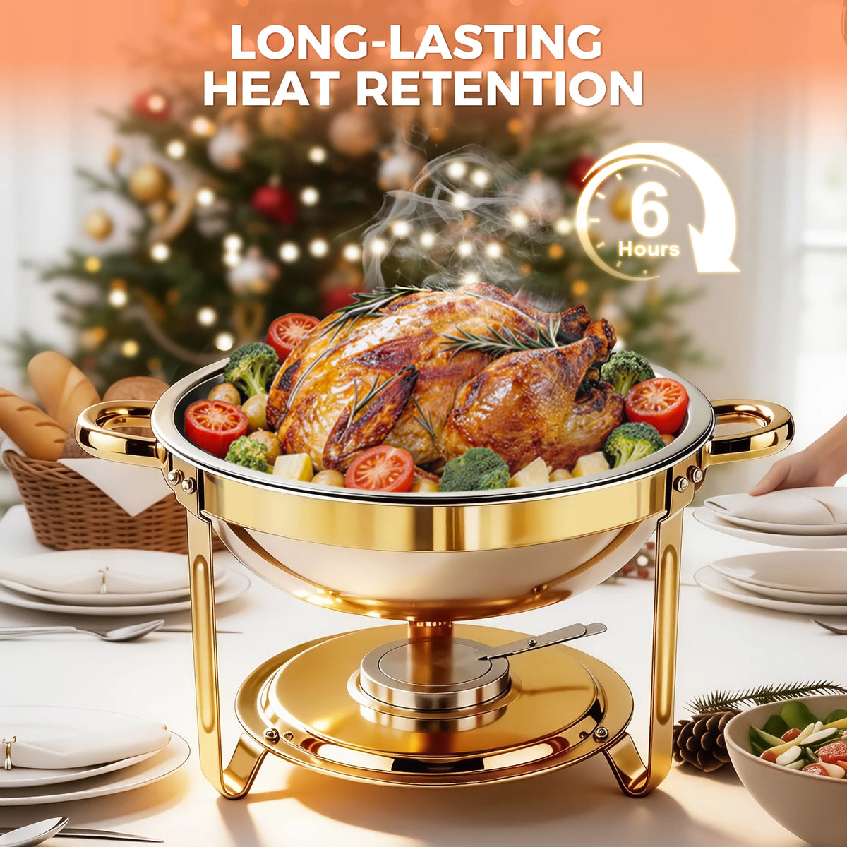 2/4/6 Pack Chafing Dish Buffet Set 5QT Round Gold-Plated Stainless Steel 316 with Glass Lids – .