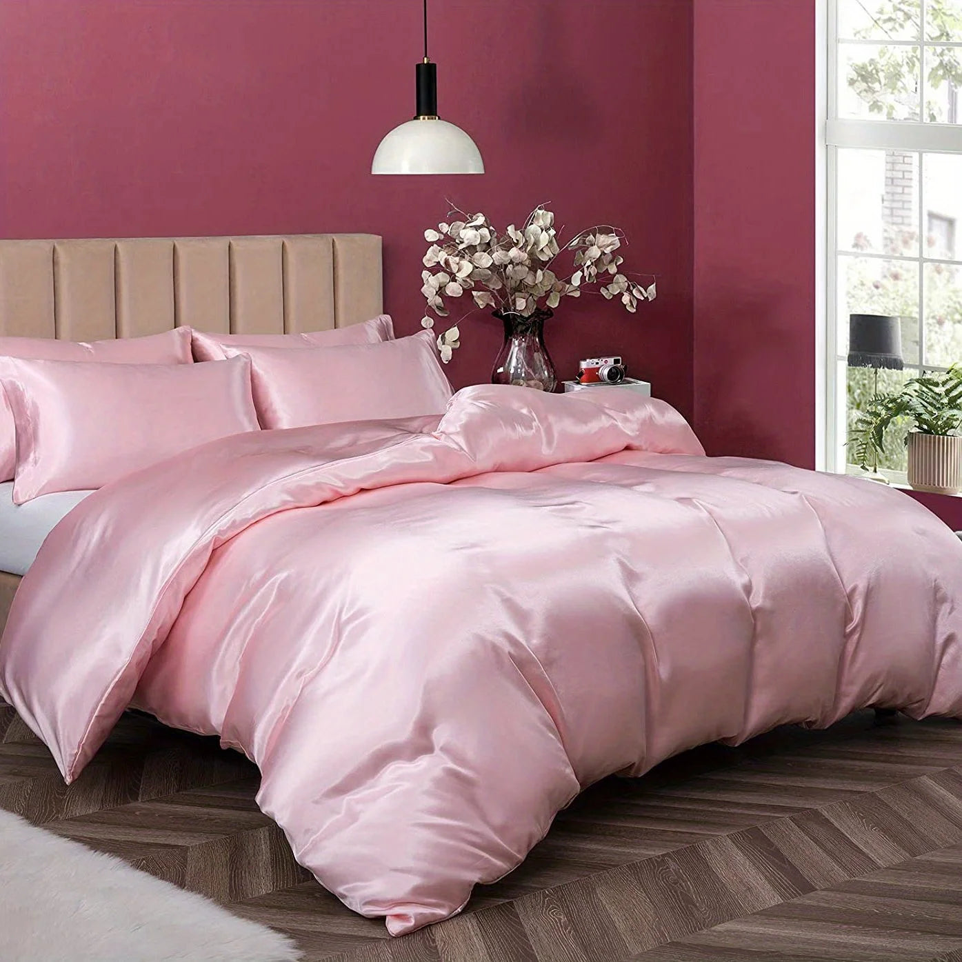 Satin Solid Color Ultra-Soft 3-Piece Duvet Cover Set, . Color Bedding Set with Pillowcases, .