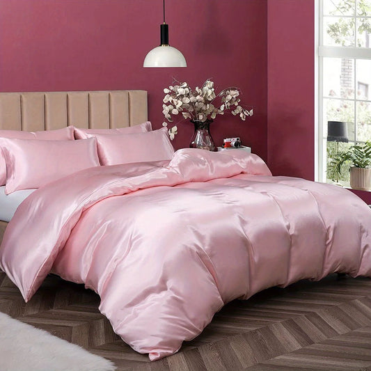 Satin Solid Color Ultra-Soft 3-Piece Duvet Cover Set, . Color Bedding Set with Pillowcases, .