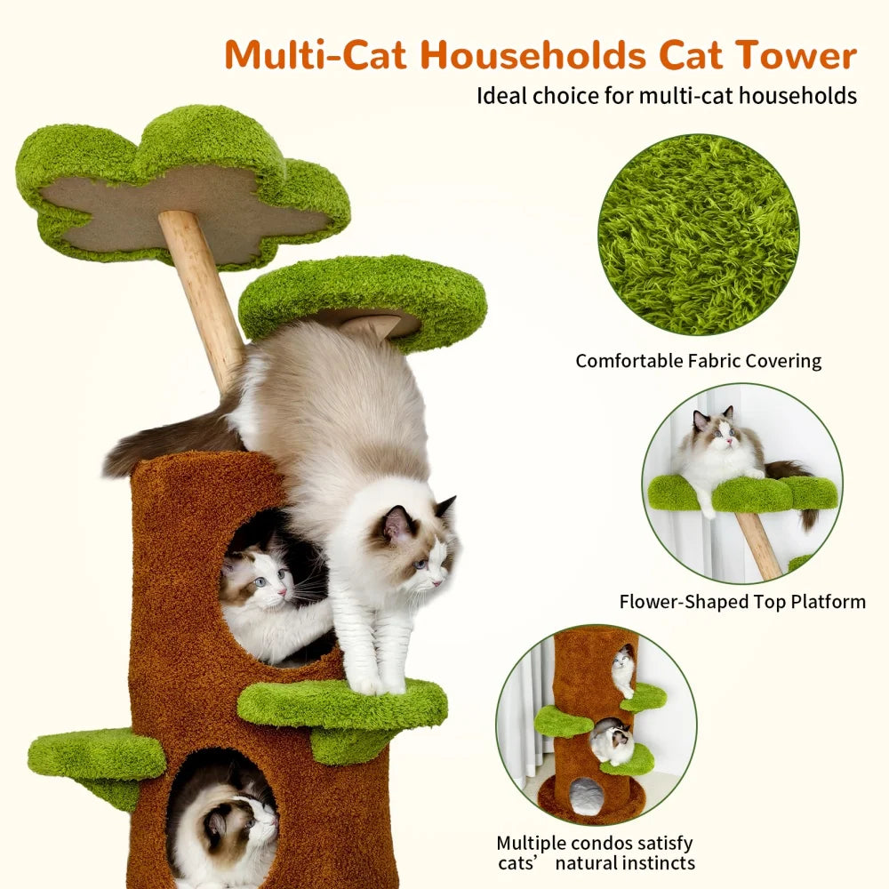 Luxury Wood Modern Cat Tree Tower Cat Scratching Post with Condo Bed .