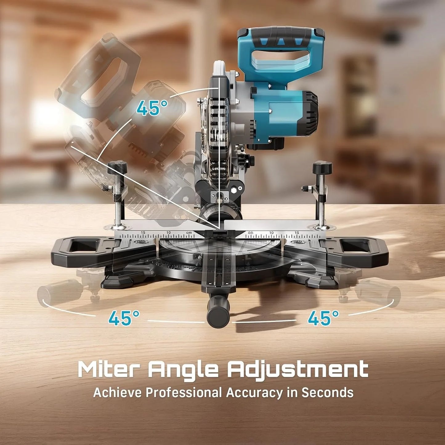 8-Inch Sliding Compound Miter Saw Cordless Power Miter Saw with Laser Guide 2 pcs 5000 . Batteries Single Bevel 45° 24T TCT Blade Max Cut 2.5×12-inch .