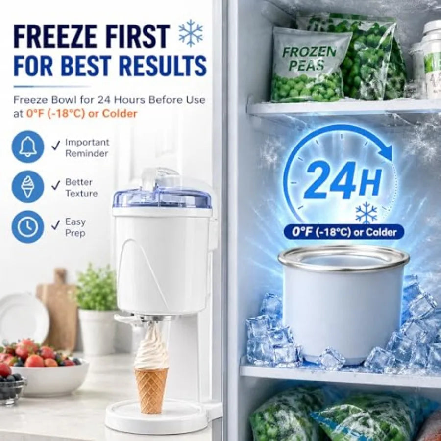 Soft Serve Ice Cream Machine for Home, 1 Quart Ice Cream Maker Machine with Freezer Bowl, .