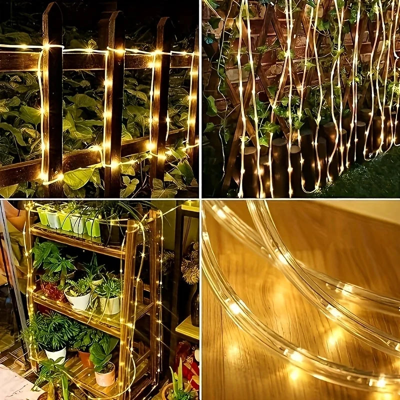 1pc Solar LED Tube Light 100LED Tube Rope String Light 8 Modes with Outdoor PVC Tube Light Solar Fence Light .