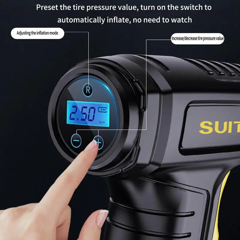 Portable Wireless Car Inflatable Pump 120W Electric Vehicle Tire Inflator.
