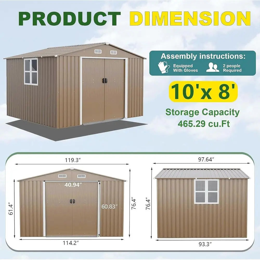 10T x 8T Outdoor Storage Shed with Large Window and Sloped Step,