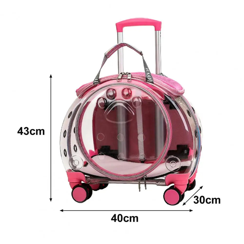 Pet Trolley Case, Portable Transparent Cat Bag Multifunctional Pet Backpack, Pink .