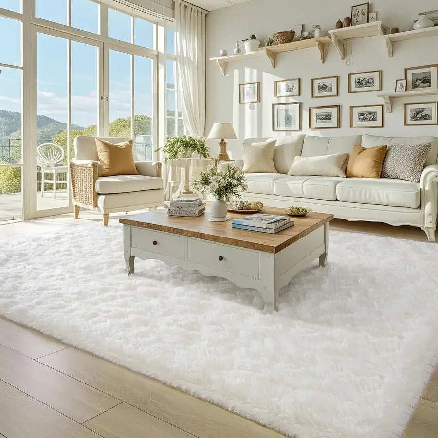 Fluffy Rugs for Living Room 5x8 Cream White, Washable