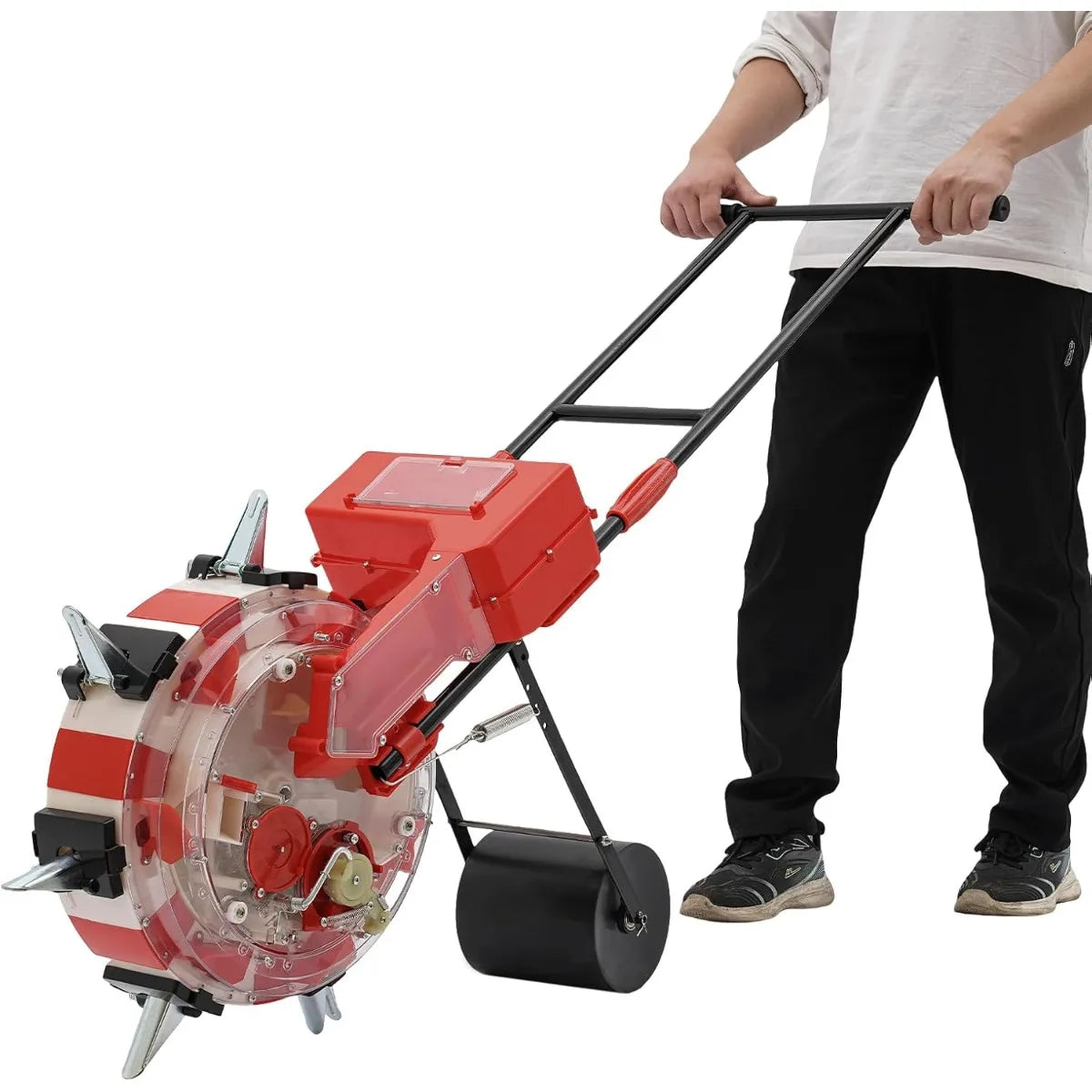 Seed Spreader, Manual Push Seeder with 7 Row 9 Inch Fixed Spacing,.