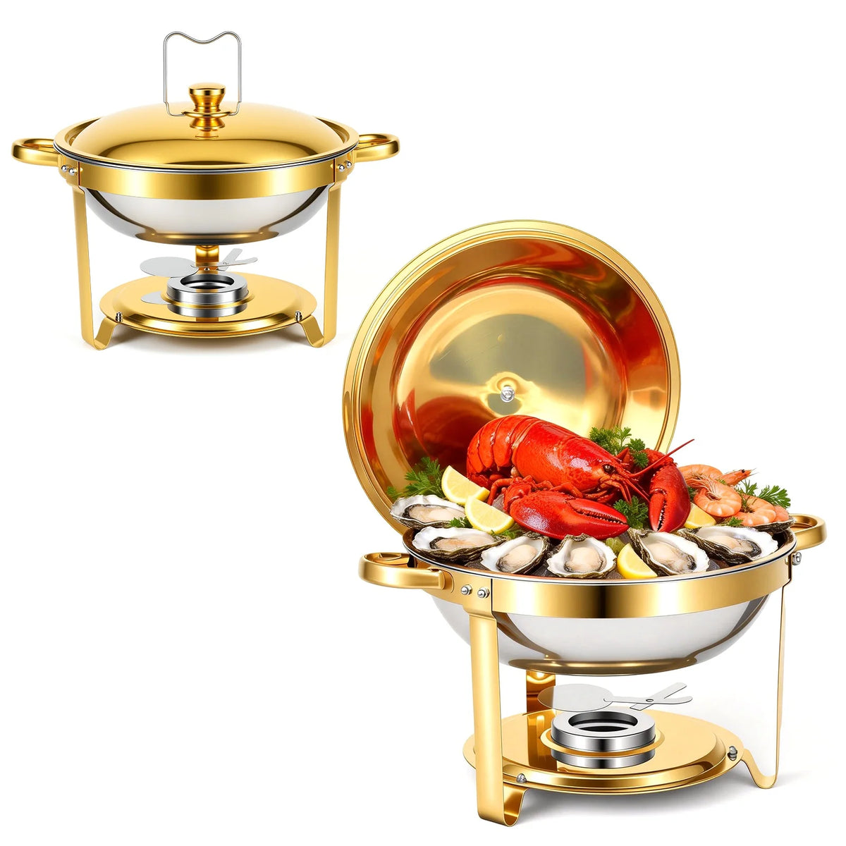 2/4/6 Pack Chafing Dish Buffet Set 5QT Round Gold-Plated Stainless Steel 316 with Glass Lids – .