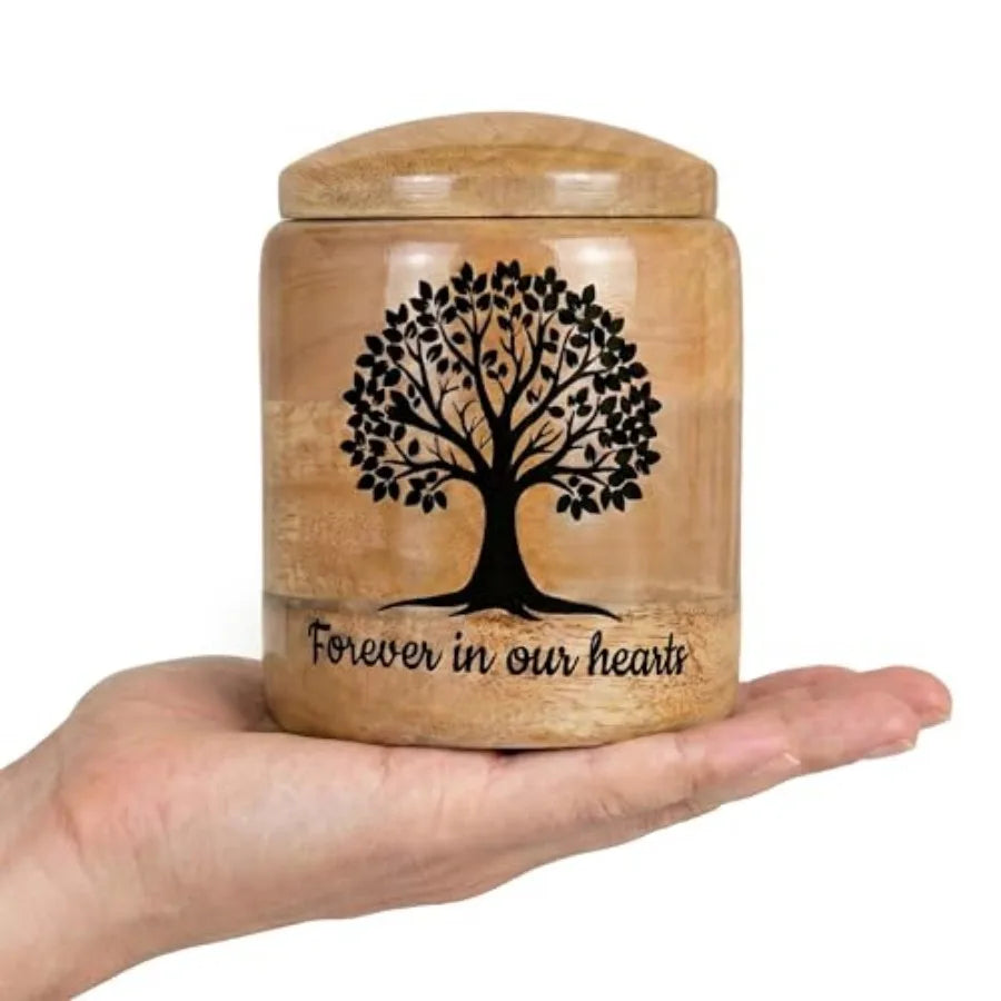 Wooden Cremation Urn for Ashes birch Tree of Life Engraved Keepsake Urn, Natural Wood, Memorial for Pet or Small Remains