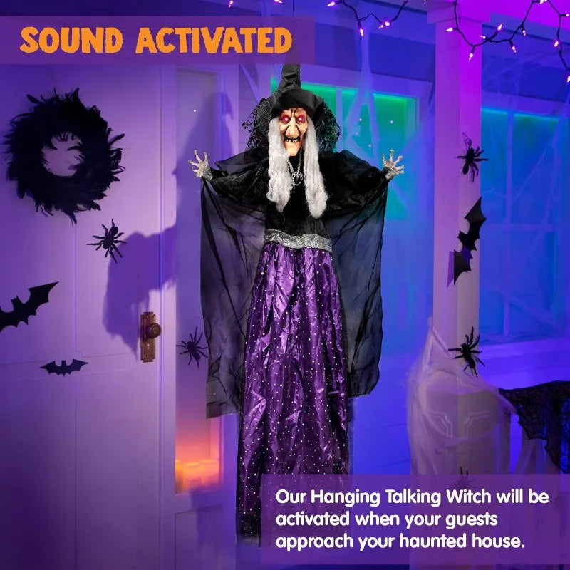 47'' Animated Witch Halloween Decorations Outdoor Indoor Scary Halloween Animatronics Decor,.