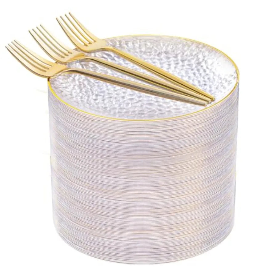 200Pcs Plastic Dessert Plates Appetizer Plates with Disposable Forks.