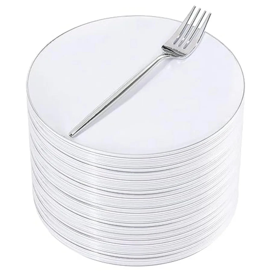 200Pcs Plastic Dessert Plates Appetizer Plates with Disposable Forks.