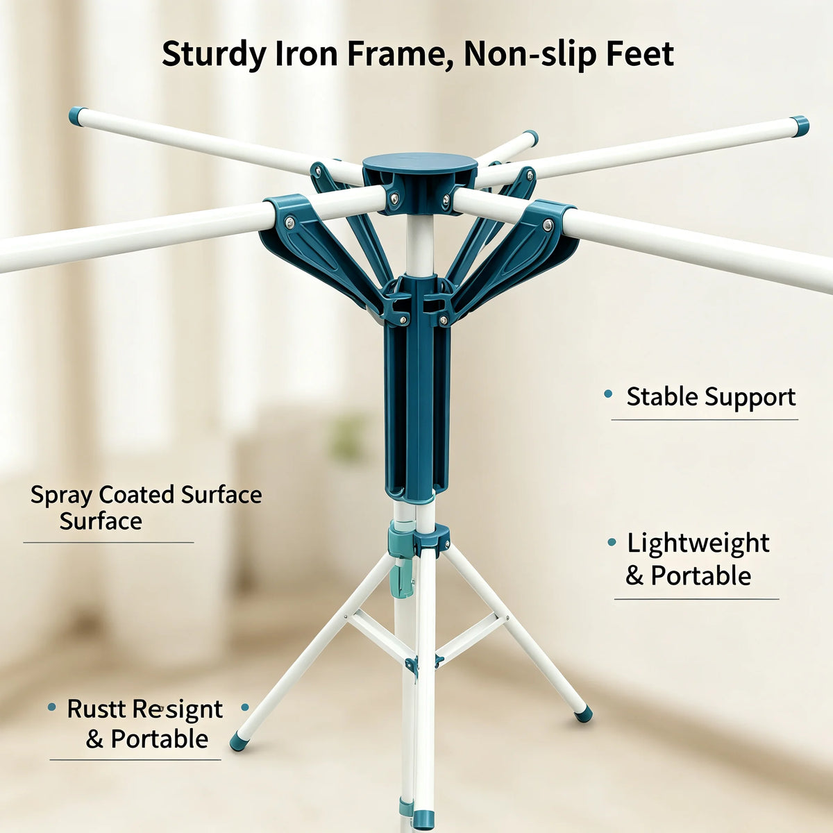 Tripod Clothes Drying Rack Foldable Laundry Rack with 4 Hanging Rods, Adjustable Height 3.61-5.91ft .