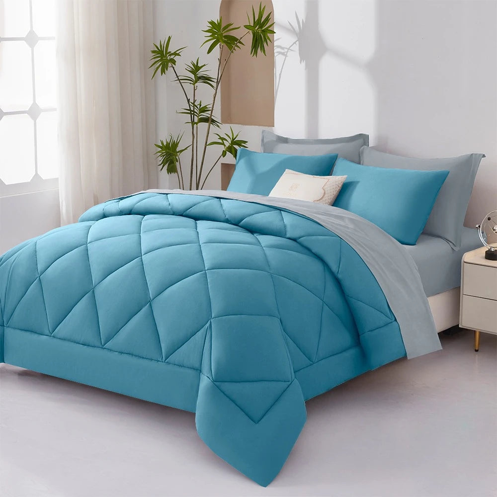 5/7pcs  Comforter Sets Queen-Breathable Comforter-Ultra-Soft Fluffy Fiber Filling, Warmth For All Seasons-Bed In A Bag .