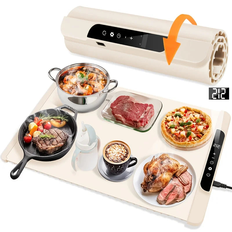 Flexible Silicone Food Warming Tray Electric Heated Mat for  Portable Foldable Dish Warmer
