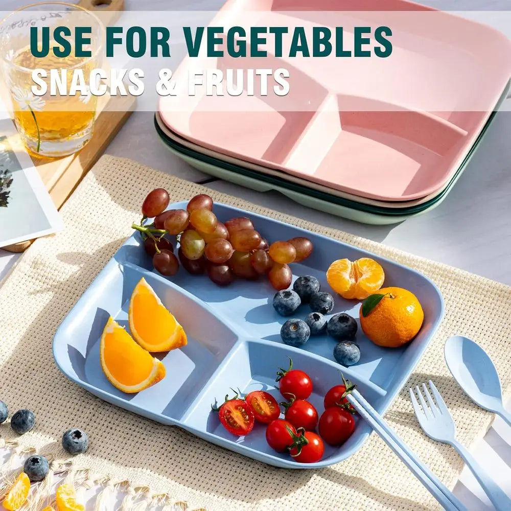 10 Inch Durable Divided Plates, 5 Pack, Reusable, Safe for Microwave and Dishwasher.