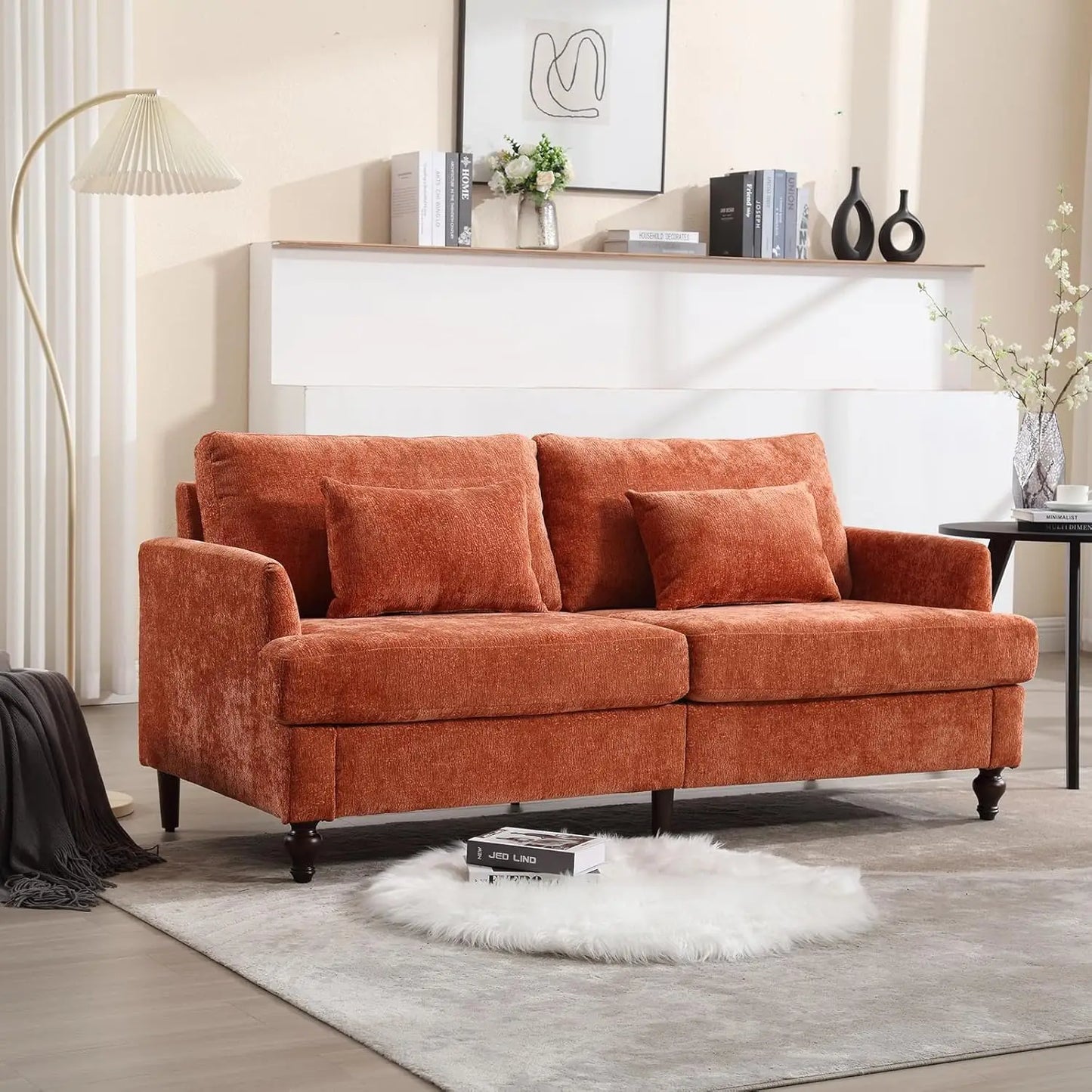 70 inch Loveseat Sofa, Mid-Century Modern Love Seat Couch with Wood Legs, Upholstered Comfy Sofa.