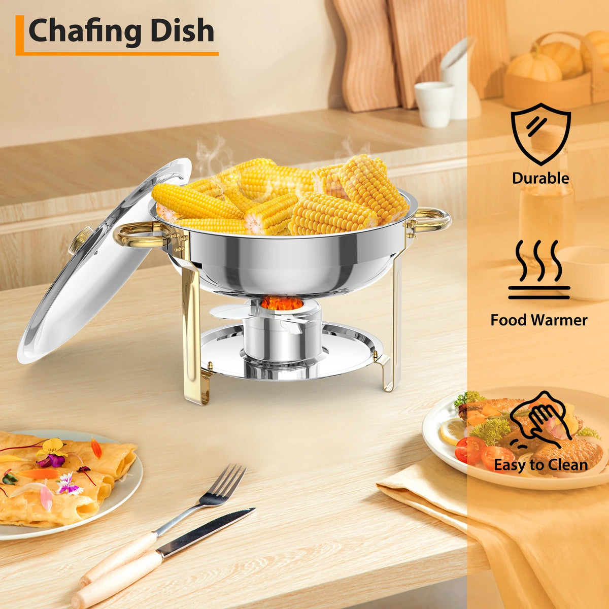 Chafing Dishes for Buffet 2/4/6Pack, 5QT Round Chafing Dishes for Buffet, Stainless Steel Chafing Dish Buffet Set with Spoon and Tweezers .