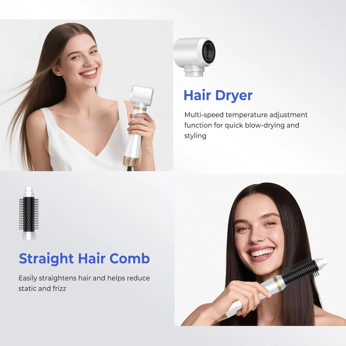 5-in-1 Hair Dryer Brush Set, Blow Dryer Brush with Air Style Wrap Hair Styler, Negative Ionic Magic Style Set, Detachable Air Cu