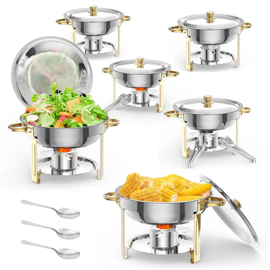 Chafing Dishes for Buffet 2/4/6Pack, 5QT Round Chafing Dishes for Buffet, Stainless Steel Chafing Dish Buffet Set with Spoon and Tweezers .