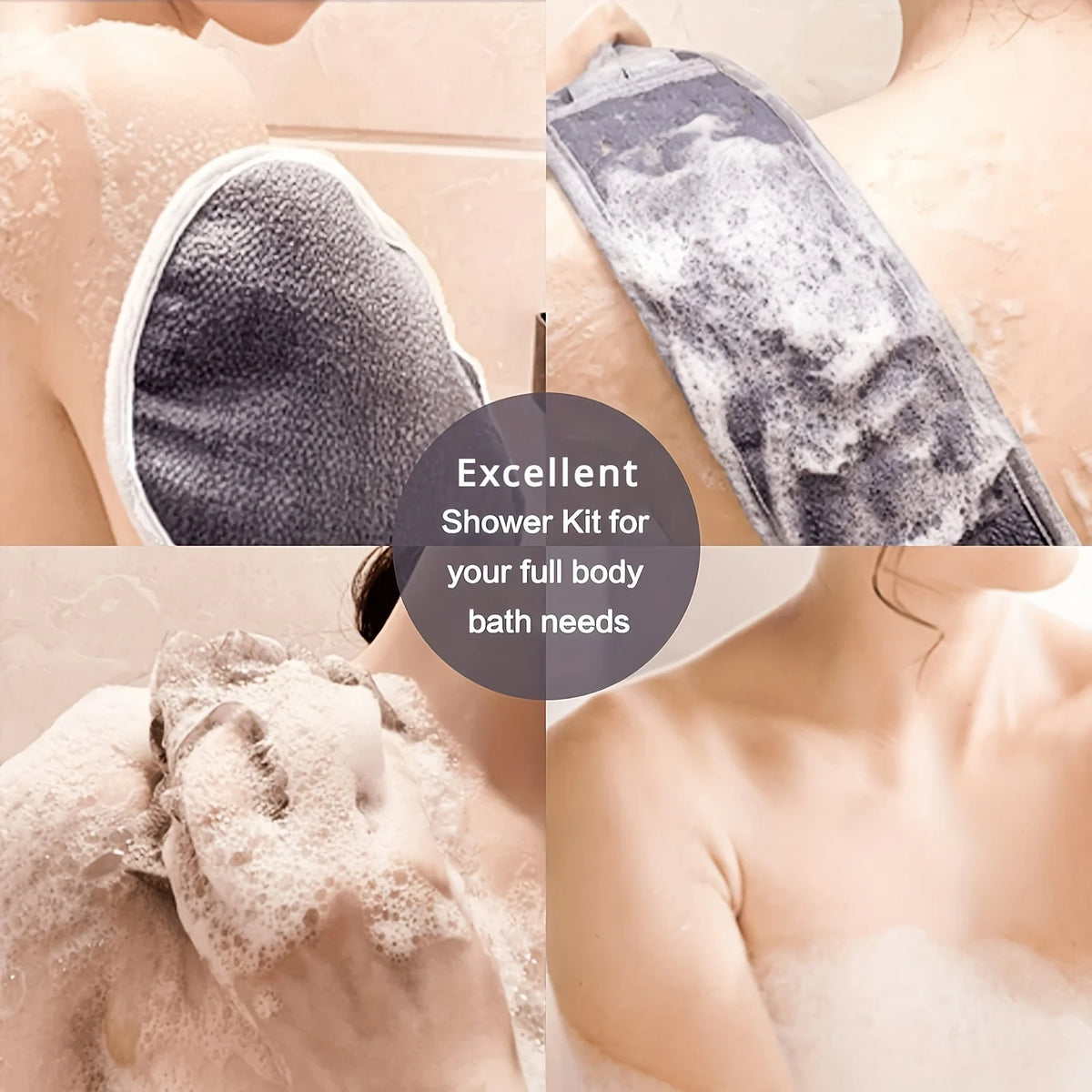 Exfoliating Body Scrubber Set - Includes Back Scrubber, Bath Glove And Shower Bath Sponge Loofah .