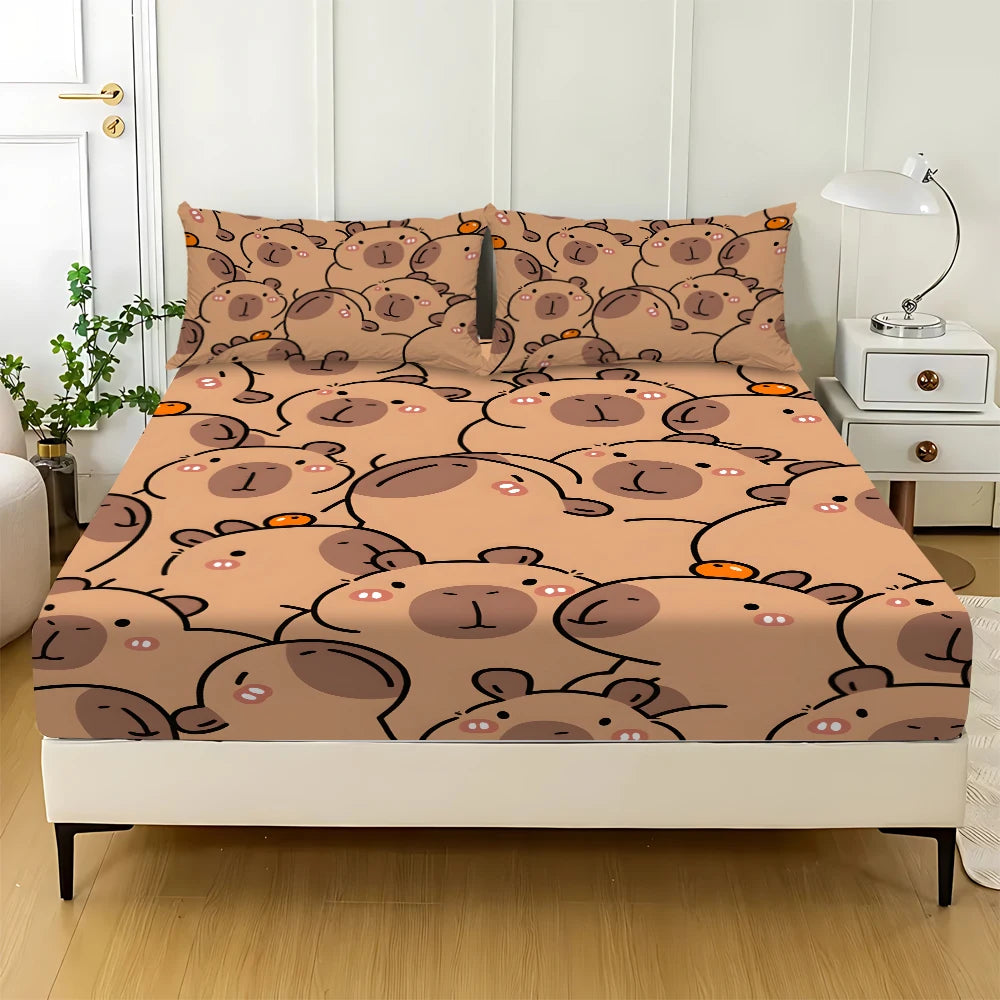 3Piece Bed Sheet Set Capybara Printing . Soft Comfort Microfiber Deep Pocket Twin Full Queen King
