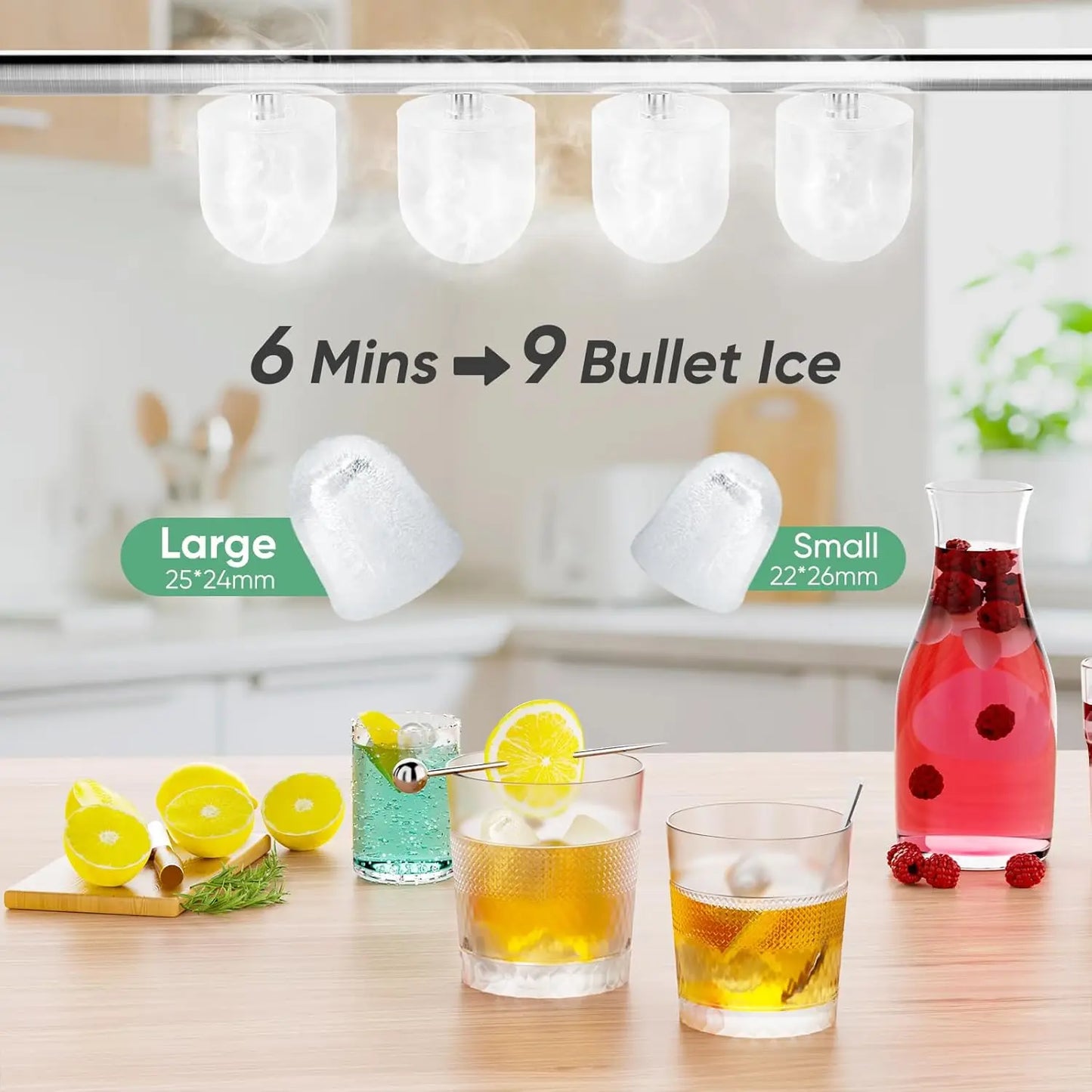 Portable Countertop Ice Maker, 26lbs/24H, 9 Cubes in 6 Mins,.