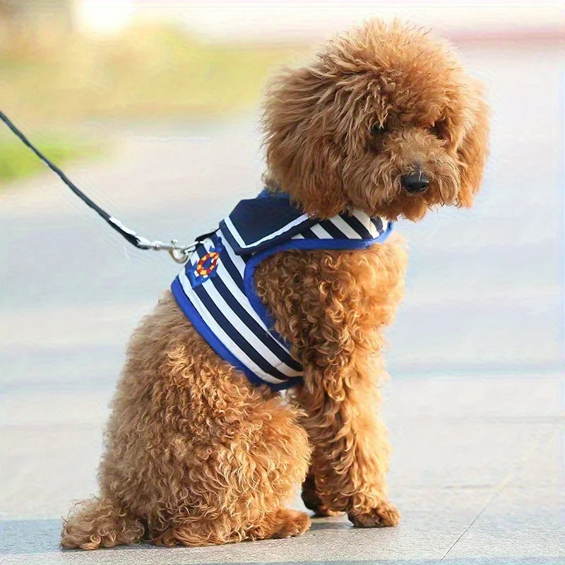 Soft and Breathable Nautical-style Dog Outfit & Leash Set, Suitable for Small and Medium Dogs,  and Cats