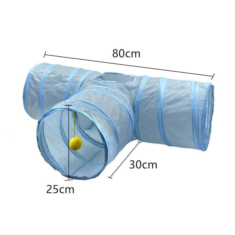 Cat Toys Gray 3-Way Foldable Pet Cat Tunnel Tube Toy
