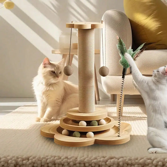 Solid Wood Cat Claw Pole With Catnip Ball, Sword Hemp Rope