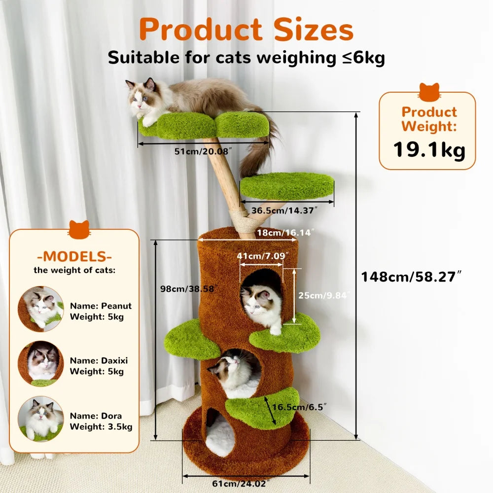 Luxury Wood Modern Cat Tree Tower Cat Scratching Post with Condo Bed .