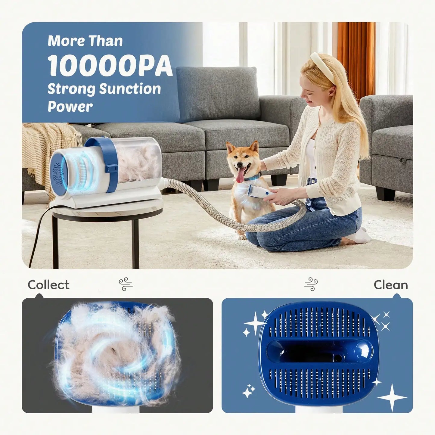 Pet Grooming Vacuum Kit, Low Noise Pet Hair Remover, 5 Professional Tools With Cordless Clippers For Dogs Cats .