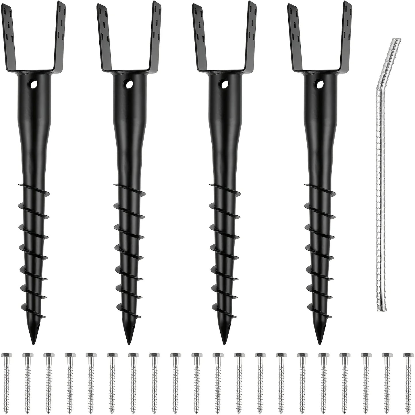 1/2/4 Pack No Dig Ground Screw Anchor - Black U Shaped Post Stake .